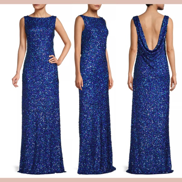 NWT‎ $750 Sachin & Babi [ 12 ] Mariah Open-Back Sequin Gown Cobalt Blue #J1450 - Picture 1 of 15